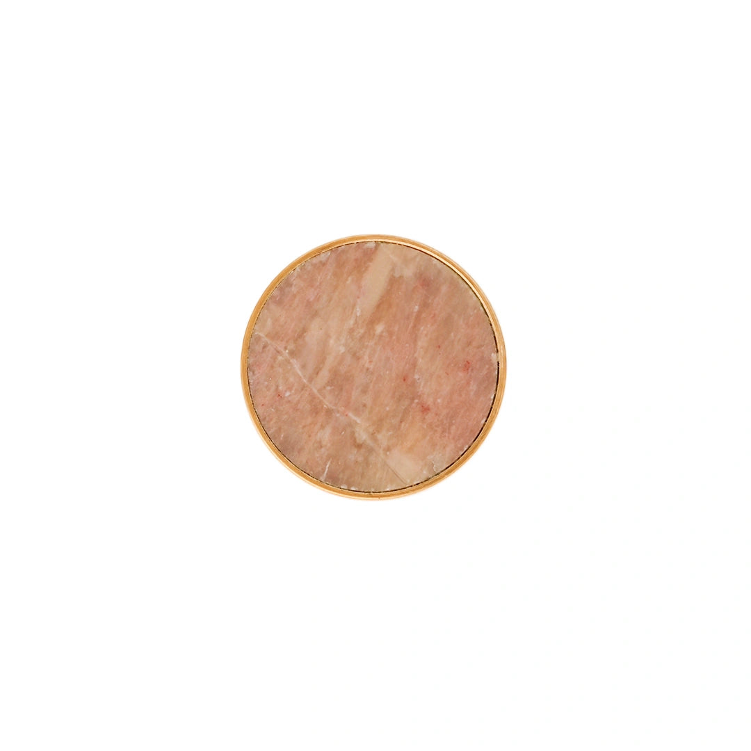 The Mantara M-0004 Carrara Knob is a modern stone and brass knob in  Red jade , ideal for drawers and cabinets.