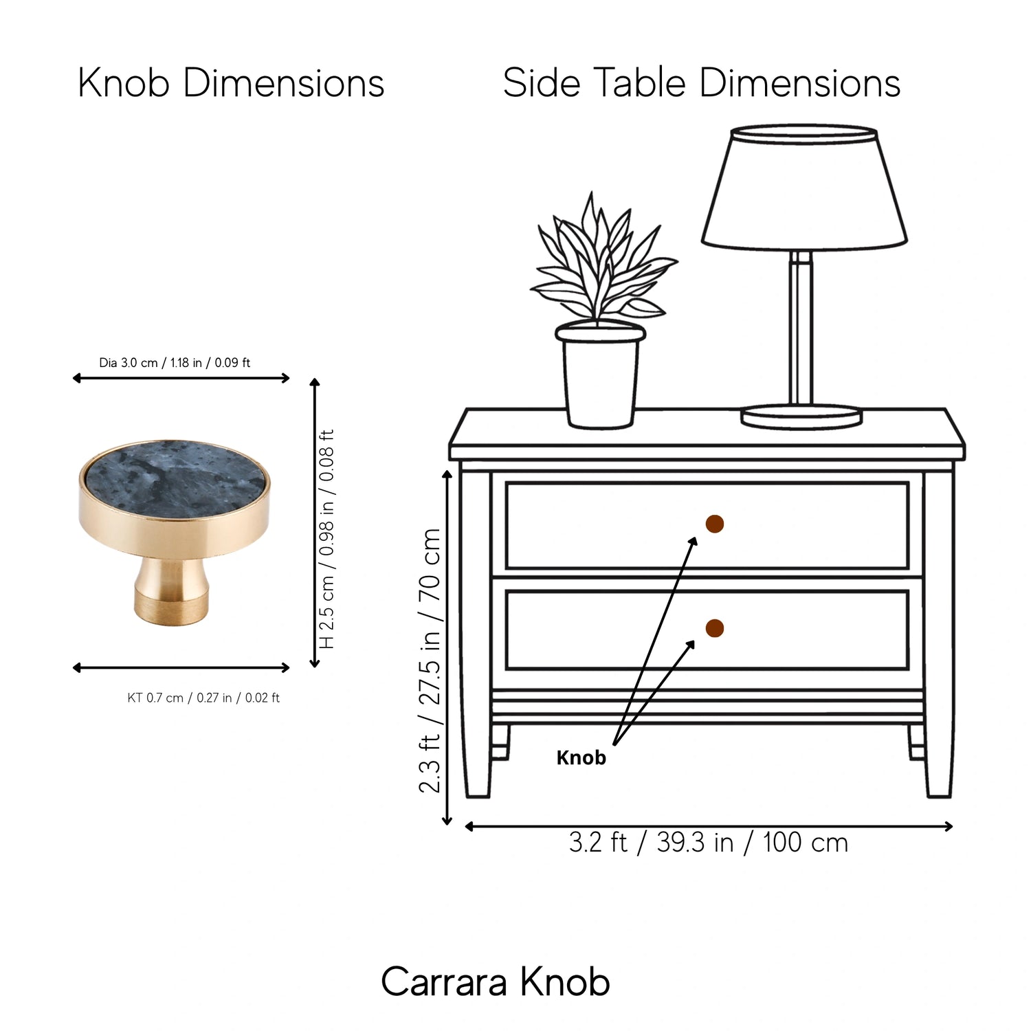 The Mantara M-0004 Carrara Knob is a modern stone and brass knob in shimmer stone, ideal for drawers and cabinets.