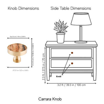 The Mantara M-0004 Carrara Knob is a modern stone and brass knob in Zebra stone, ideal for drawers and cabinets.