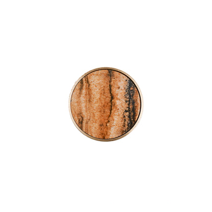 The Mantara M-0004 Carrara Knob is a modern stone and brass knob in Zebra stone, ideal for drawers and cabinets.