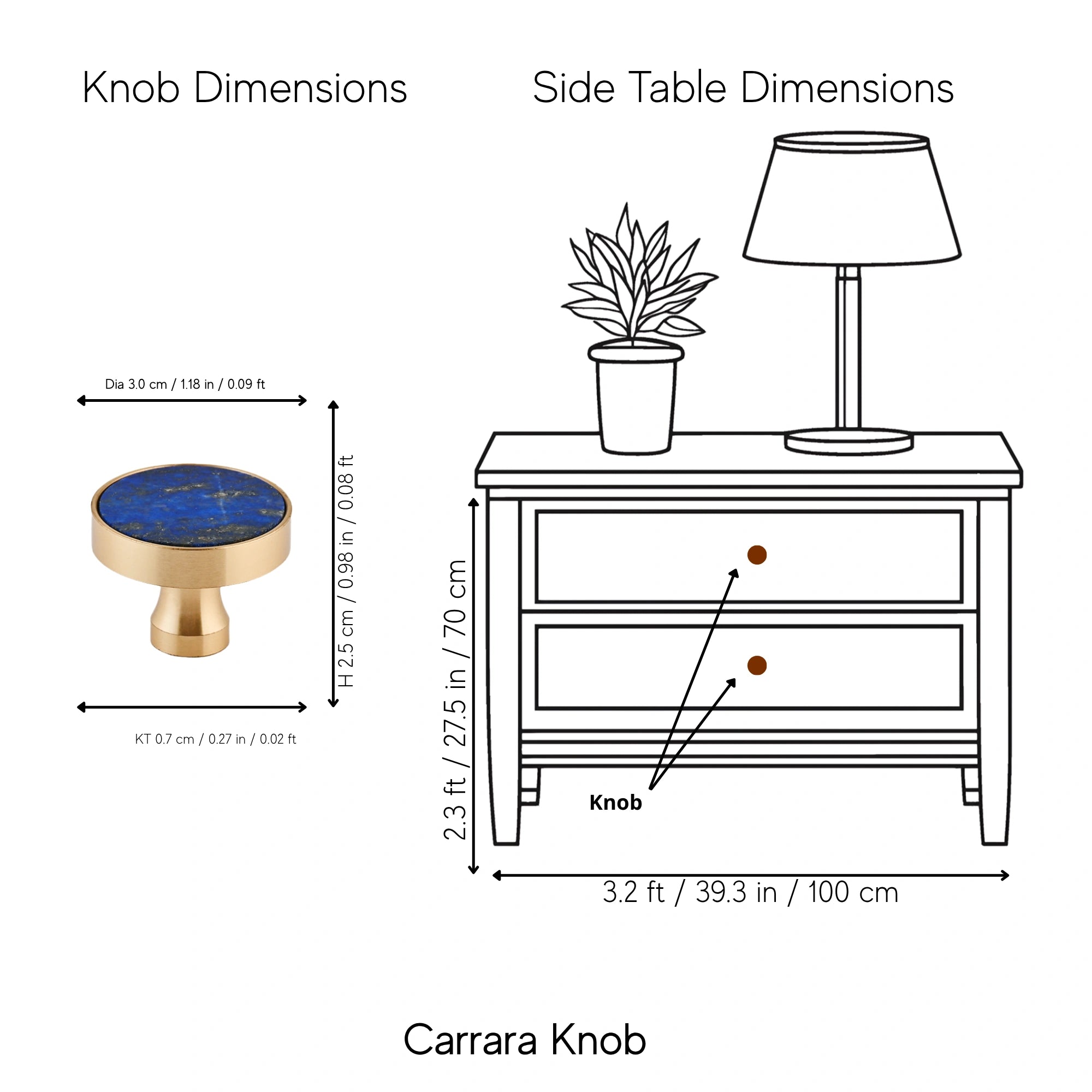 The Mantara M-0004 Carrara Knob is a modern stone and brass knob in  Blue , ideal for drawers and cabinets.