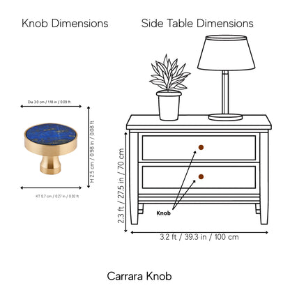 The Mantara M-0004 Carrara Knob is a modern stone and brass knob in  Blue , ideal for drawers and cabinets.