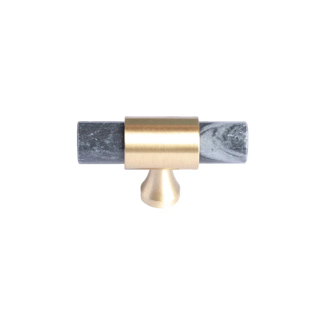 Marble &amp; brass T-bar handle in Grey  finish by Mantara, model M-0009-T, bar handle, cabinet handle, marble handle.
