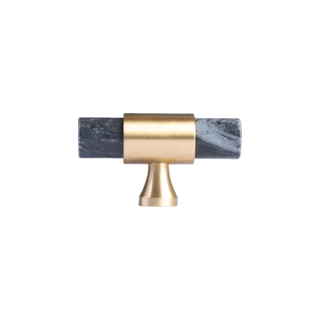 Marble &amp; brass T-bar handle in Grey  finish by Mantara, model M-0009-T, bar handle, cabinet handle, marble handle.