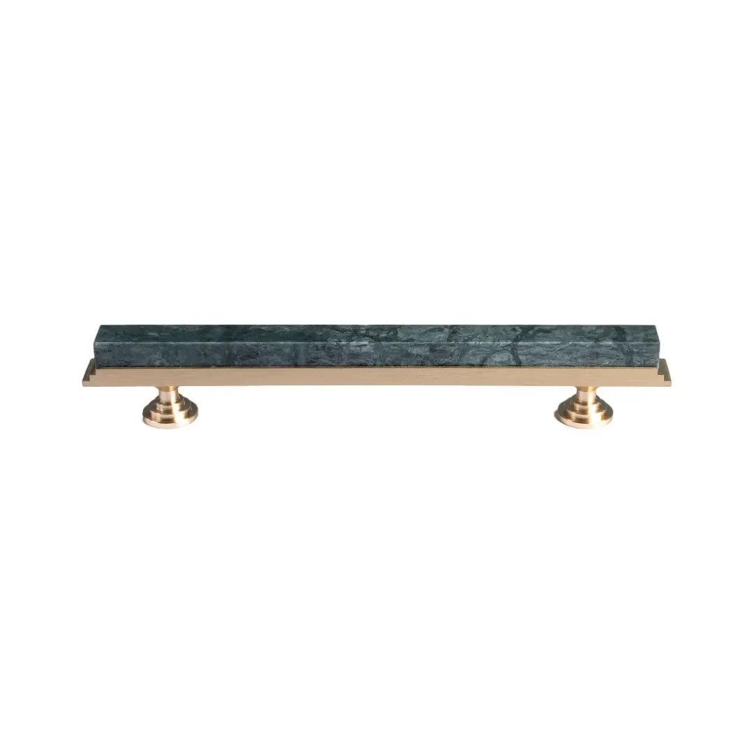Acropolis solid brass &amp; marble cabinet handle, white|green|grey finish, by Mantara, model M-0010-H.