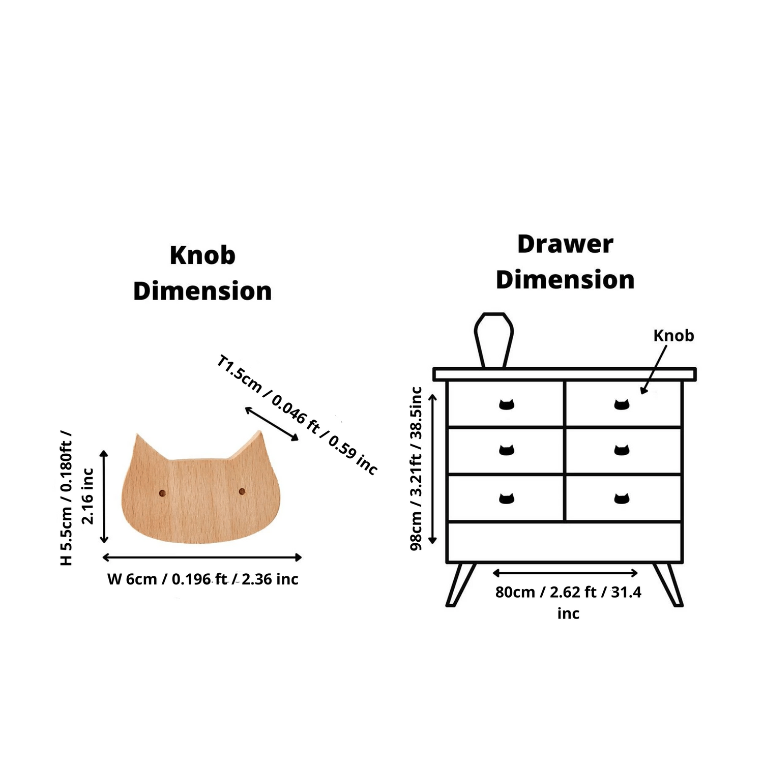 Cat Wooden Knob