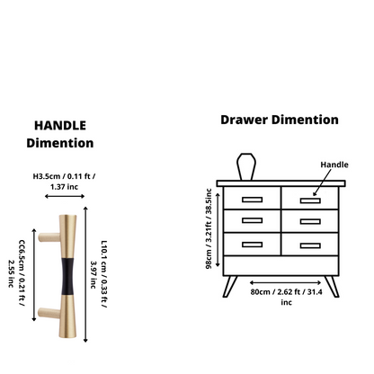 Furniture handle in brass and wood, featuring a tapered form in black and gold finish, Sylvia Handle W-0014 by Mantara.