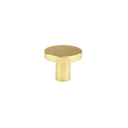 The Radiant Bloom Knob by Mantara B-0109 is a brushed brass round knob in gold, ideal for drawers, cabinets, and kitchens.