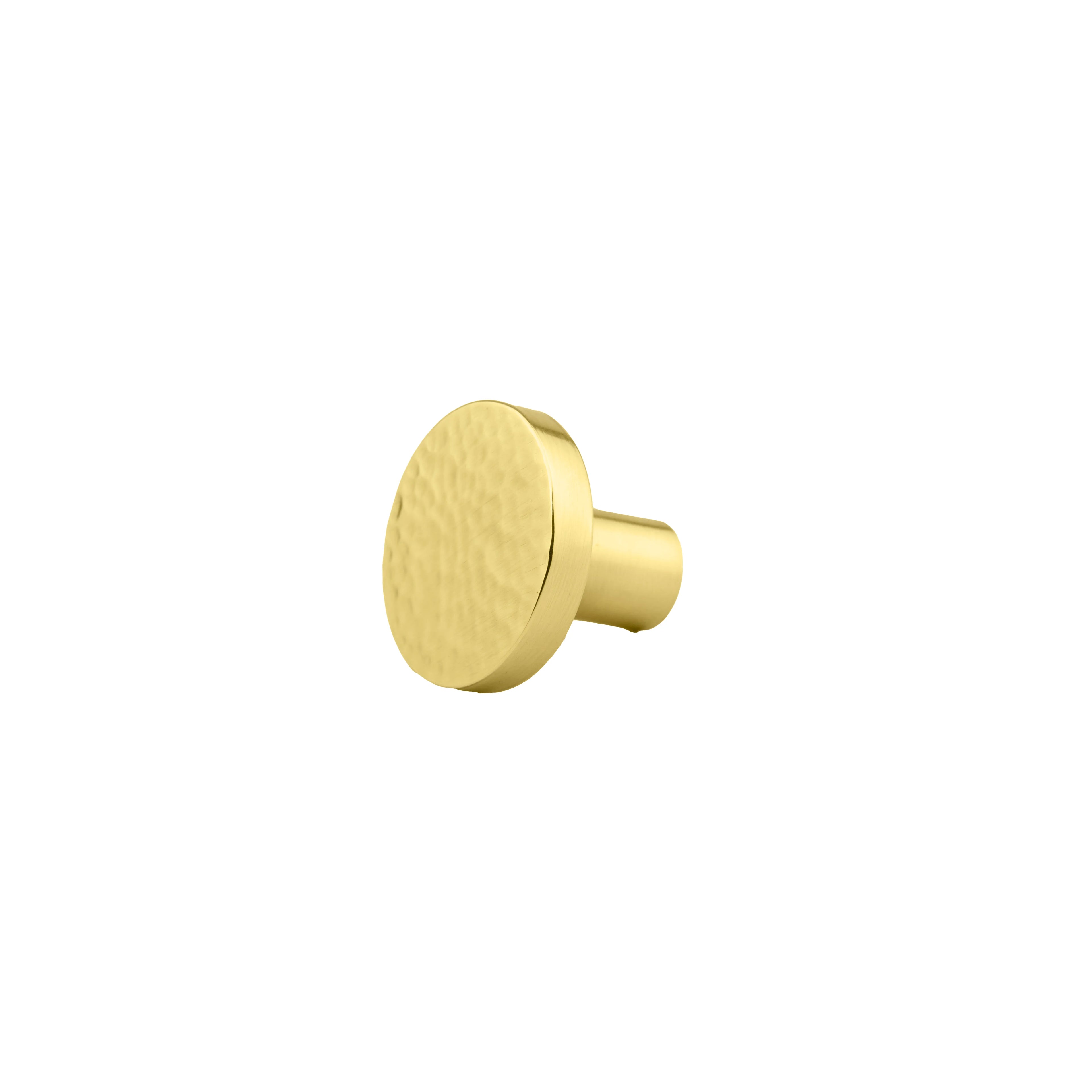 The Radiant Bloom Knob by Mantara B-0109 is a brushed brass round knob in gold, ideal for drawers, cabinets, and kitchens.