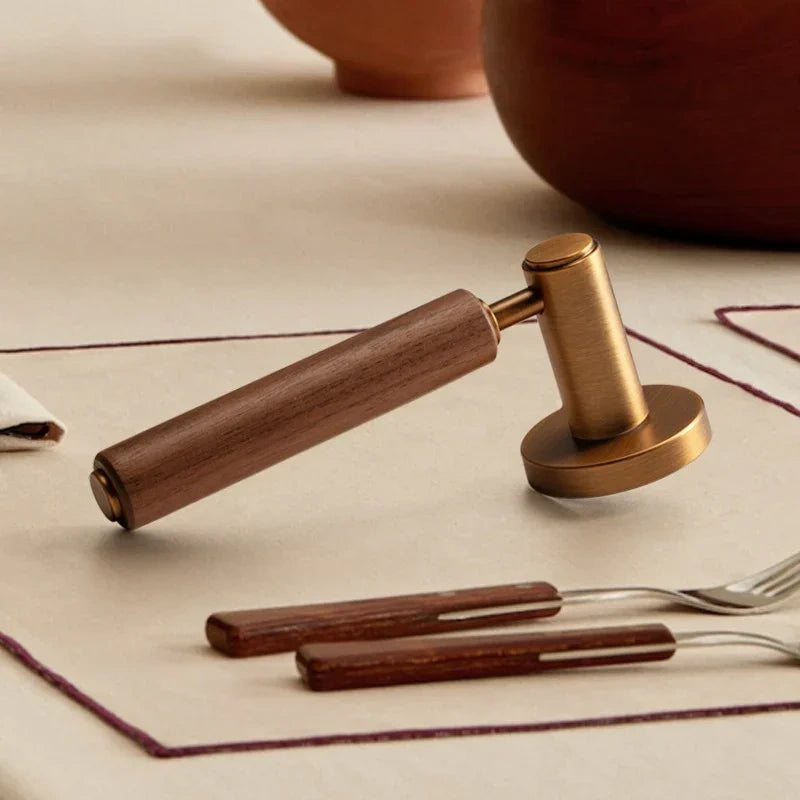 Mantara Pull Drawer Lock MTS-002 is a modern brass lock in brushed copper finish, ideal for kitchen and dresser drawers.