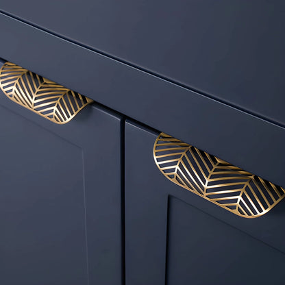 The Mantara B-0047 Vriksha Handle is a modern brushed brass handle in gold, ideal for kitchens, drawers, cupboards, and bedrooms.