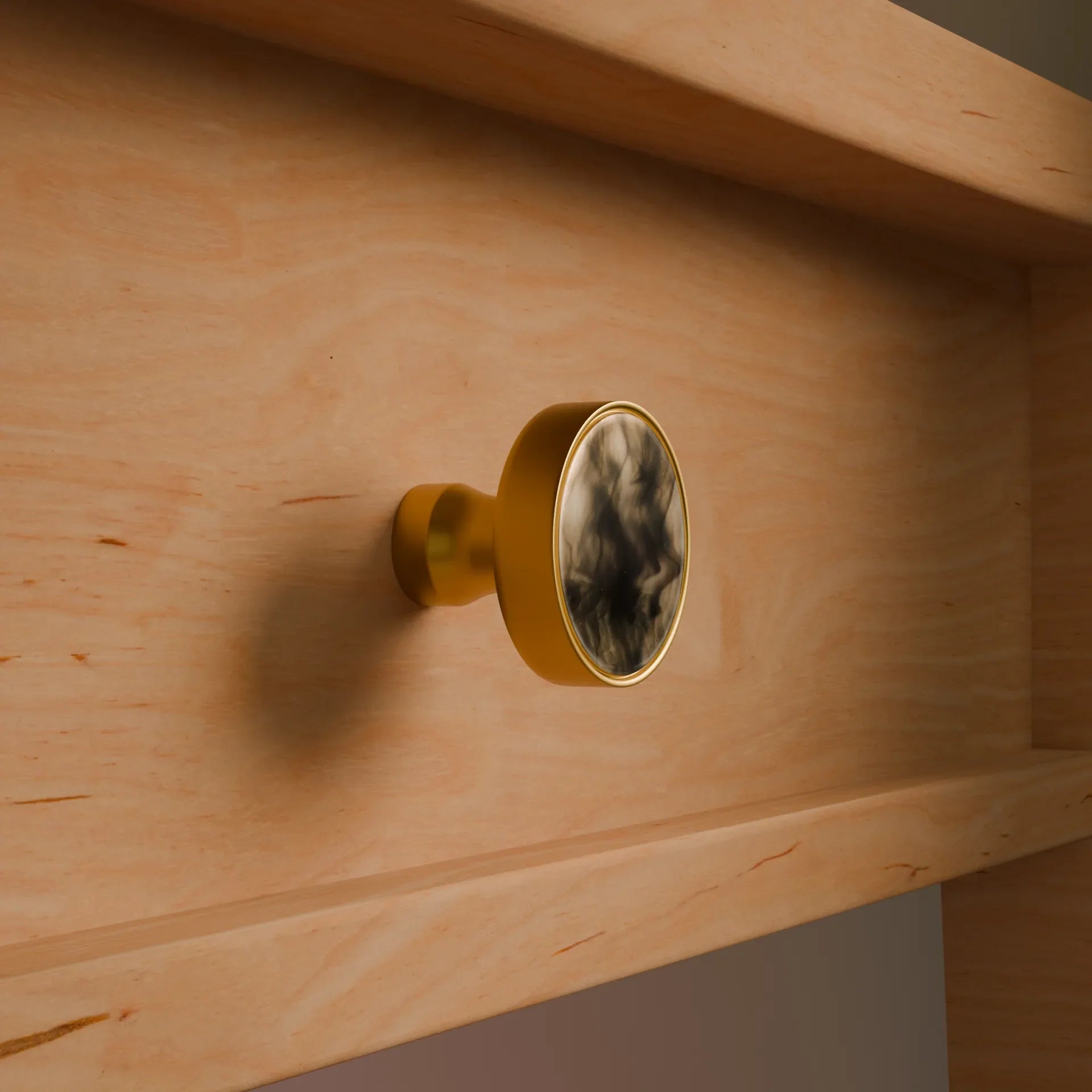 Galaxy round cabinet knob A-0005, clouds mist acrylic &amp; brushed brass, dia30mm, for drawers &amp; wardrobes by Mantara