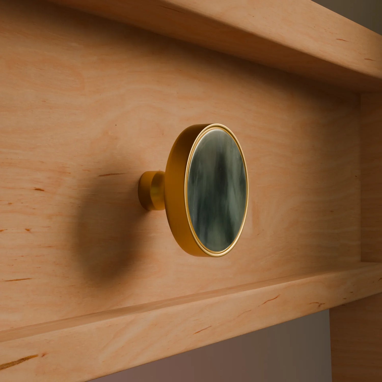 Galaxy round cabinet knob A-0005, dark green acrylic &amp; brushed brass, dia40mm, for doors &amp; drawers by Mantara
