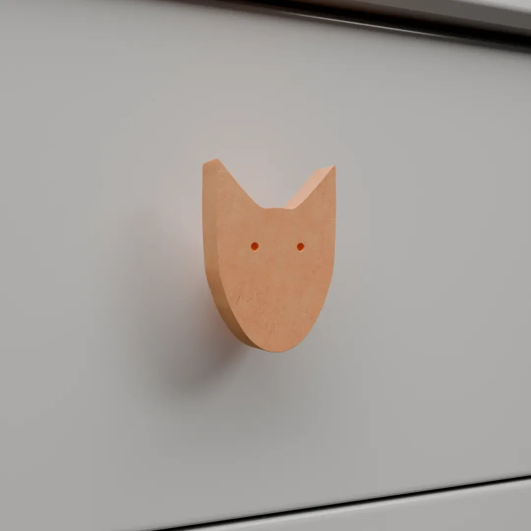 Mantara Dog Knob  W-0024 is a modern beige  wooden knob/hook, ideal for kids’ rooms, drawers, and wardrobes.