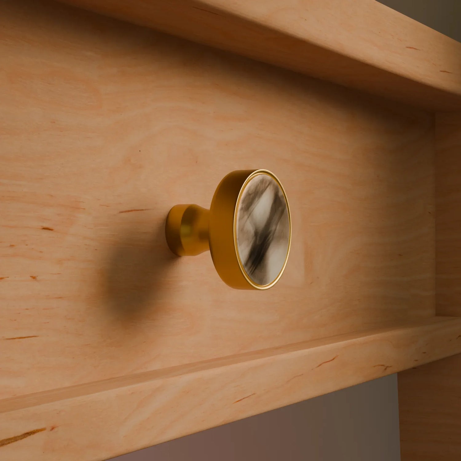 Galaxy round cabinet knob A-0005, water mist acrylic &amp; brushed brass, dia30mm, for drawers &amp; wardrobes by Mantara