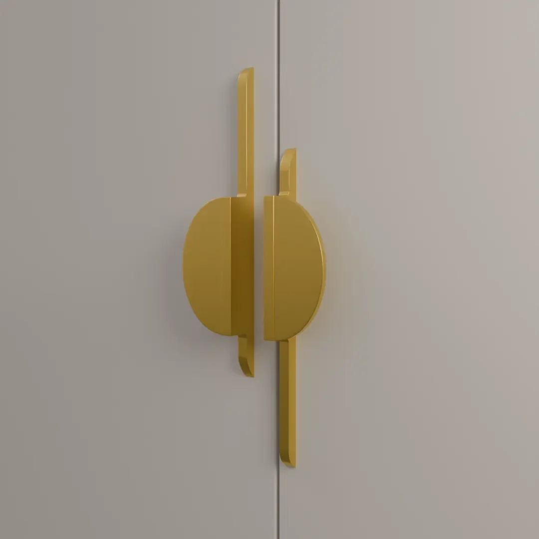 Mantara Moonshine Handle Z-0007 is a modern zinc handle in matte gold ideal for wardrobes, doors, and drawers.