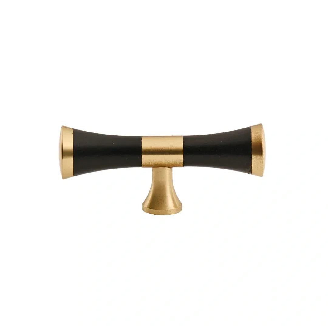 Mantara Titus Handle  W-0019 is a modern brass and wood handle in black  brushed finish, ideal for kitchen drawers and dresser drawers.