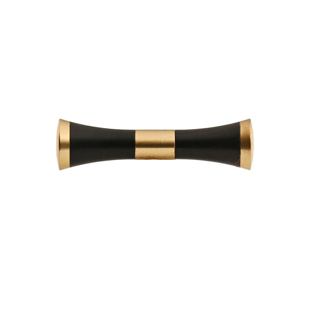 Mantara Titus Handle  W-0019 is a modern brass and wood handle in black  brushed finish, ideal for kitchen drawers and dresser drawers.