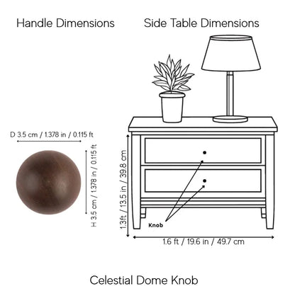 A dimension diagram showing the handle and side table measurements for a cabinet with a &