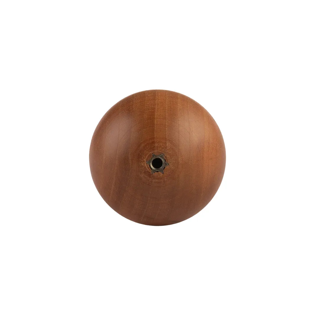 A single round wooden knob with a warm medium-brown finish and visible wood grain, centered on a plain white background.