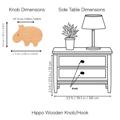 Mantara Hippo Wooden Knob/Hook  W-0024 is a modern wood knob and wall hook in brushed beige  finish, ideal for kids’ rooms, cabinets, and wardrobes.