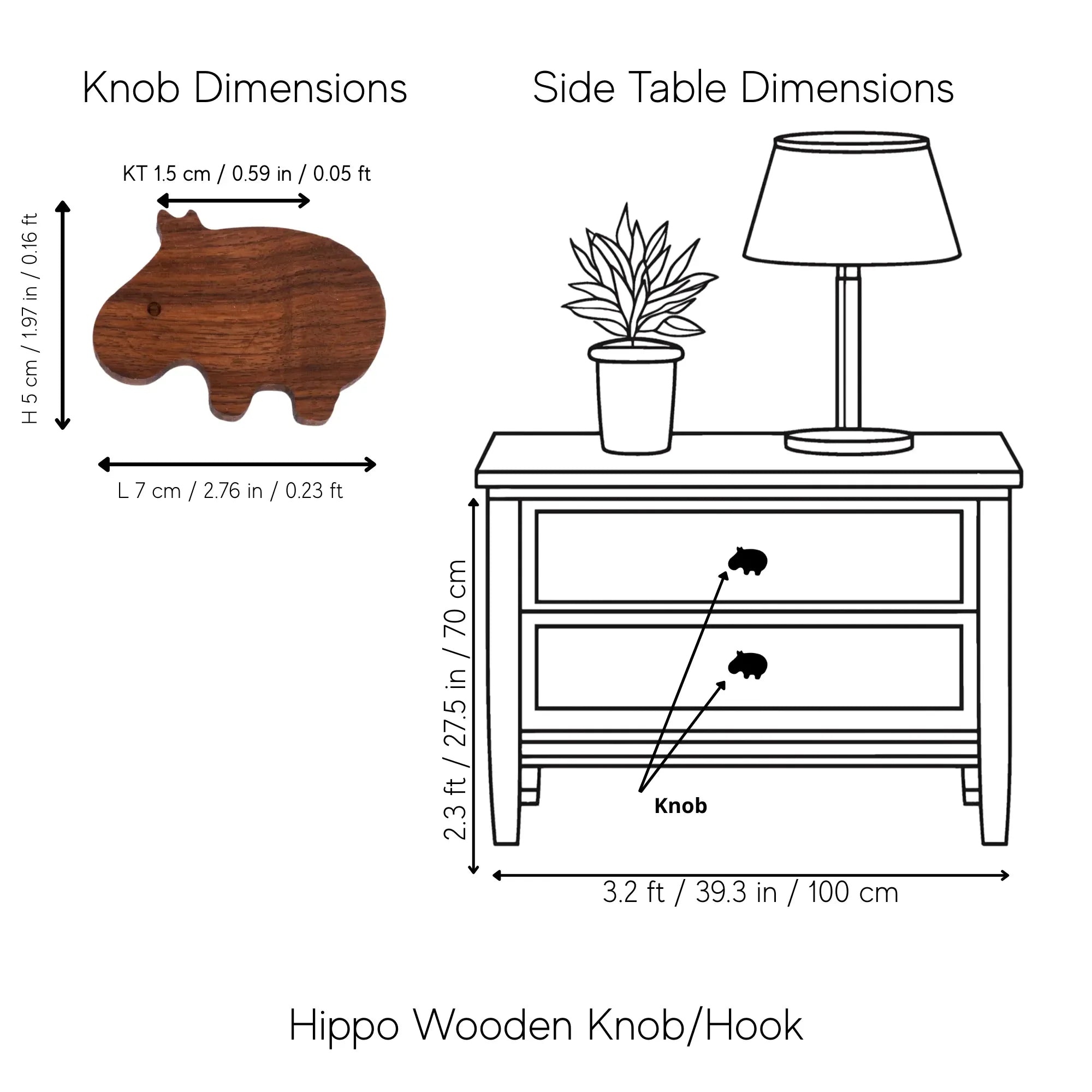 Mantara Hippo Wooden Knob/Hook  W-0024 is a modern wood knob and wall hook in brushed walnut  finish, ideal for kids’ rooms, cabinets, and wardrobes.