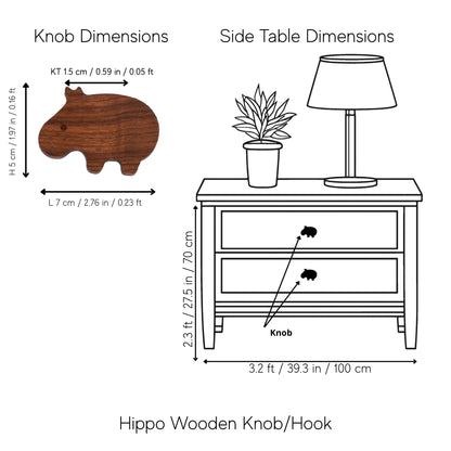 Mantara Hippo Wooden Knob/Hook  W-0024 is a modern wood knob and wall hook in brushed walnut  finish, ideal for kids’ rooms, cabinets, and wardrobes.
