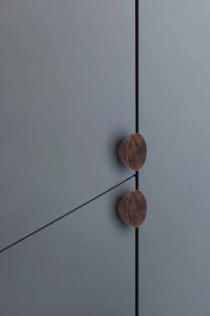 Mantara Briar Knob  W-0037 is a modern wooden knob in walnut finish, ideal for kitchen and dresser drawers.