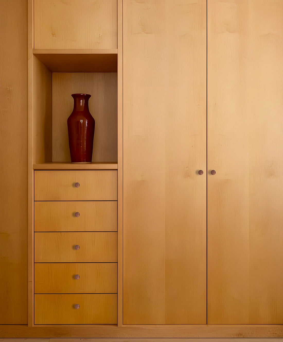 Mantara Tectona Knob W-0054 is a modern walnut wood knob with brushed finish, ideal for kitchen drawers, dresser drawers.