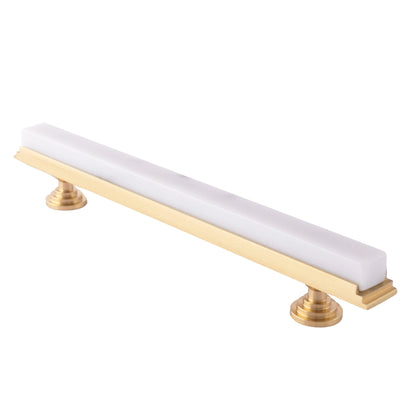 Acropolis Handle M-0010-H in White marble &amp; brass, brushed finish, 144mm &amp; 170mm, for modern cabinets by Mantara