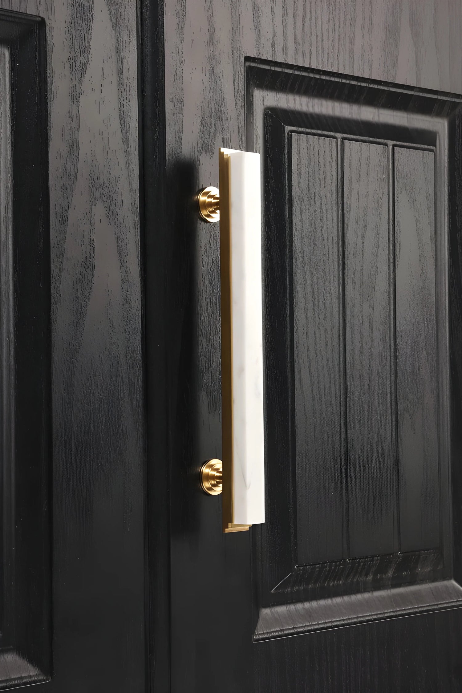 Acropolis solid brass &amp; marble cabinet handle, white|green|grey finish, by Mantara, model M-0010-H.