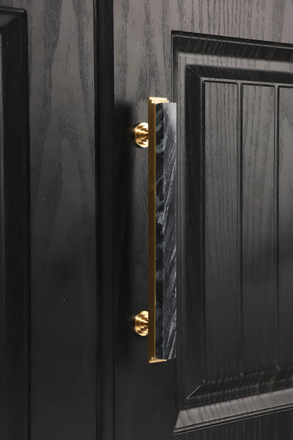 Acropolis solid brass &amp; marble cabinet handle, white|green|grey finish, by Mantara, model M-0010-H.