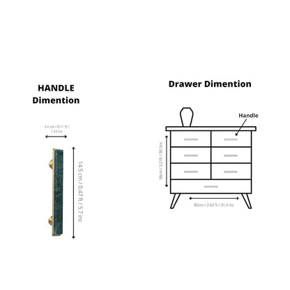 Acropolis Handle M-0010-H in Green marble &amp; brass, brushed finish, 144mm &amp; 170mm, for modern cabinets by Mantara