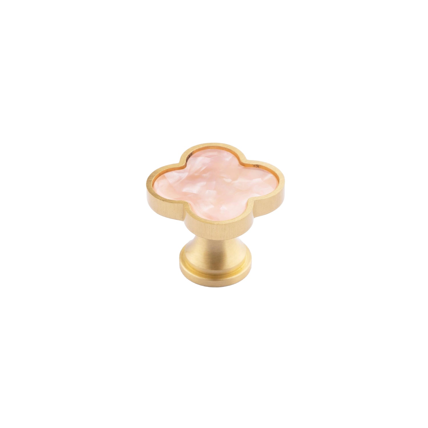Alhambra knob made of brass and acrylic in Shell White, Dark Green, Yellow Snow, Magic Dark Pink, Magic Shell, Lattice Brass or White finishes, model A-0006 by Mantara, A-0006.