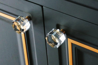 Solid brass and artificial crystal knob in white and gold finish, Allure Crystal Knob model by Mantara  A-0001.