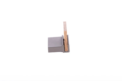 Mantara Amity Knob  W-0018 is a modern zinc alloy and walnut knob in brushed grey, ideal for kitchen and dresser drawers.