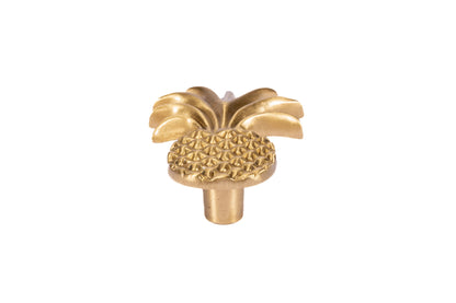 The Ananas Knob by Mantara B-0110 is a modern brushed brass knob in gold, ideal for dressers, cabinets, and kitchens.