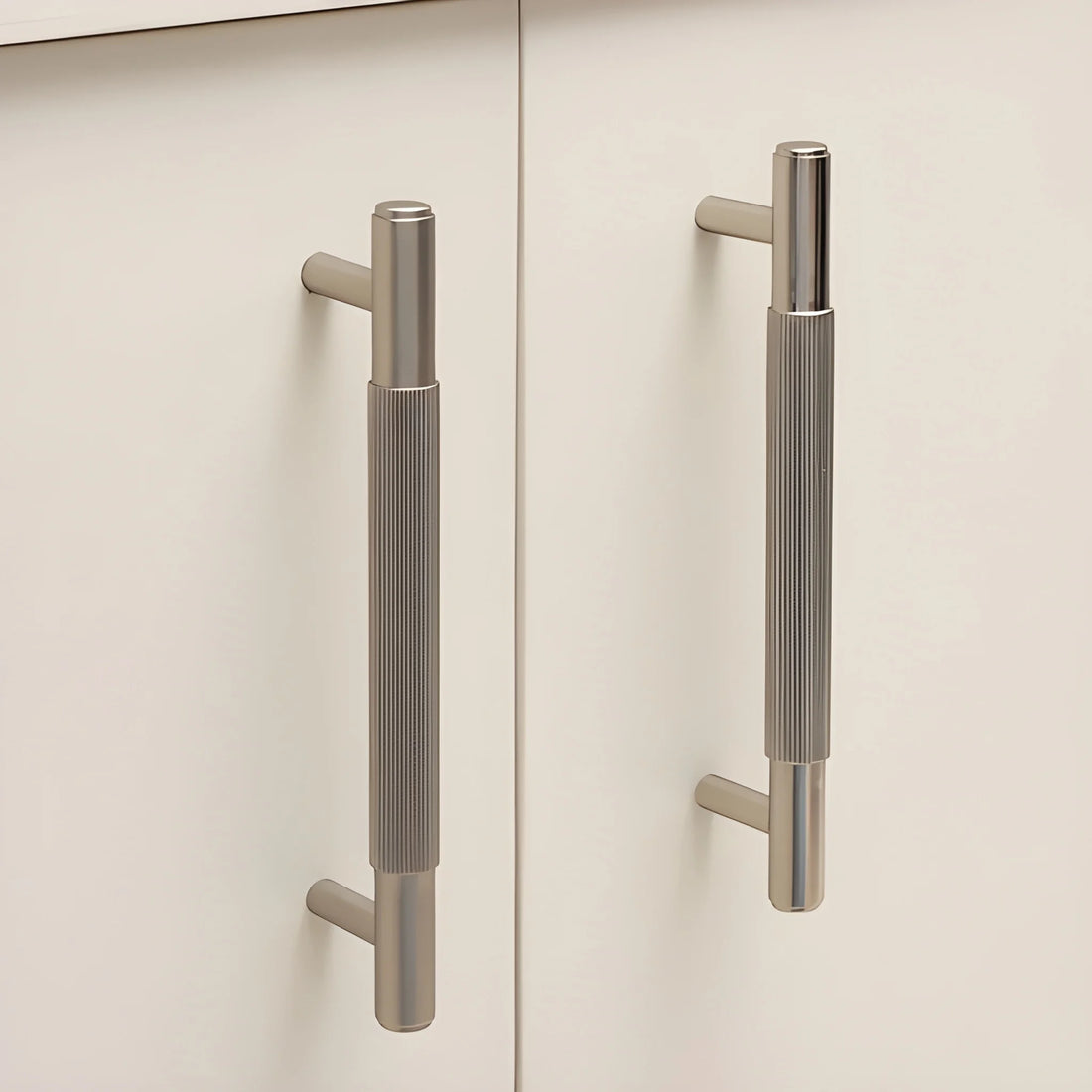 Solid brass and silver cabinet handle in brushed finish by Mantara, model  B-0063.cabinet handle, brass handle, wardrobe pull