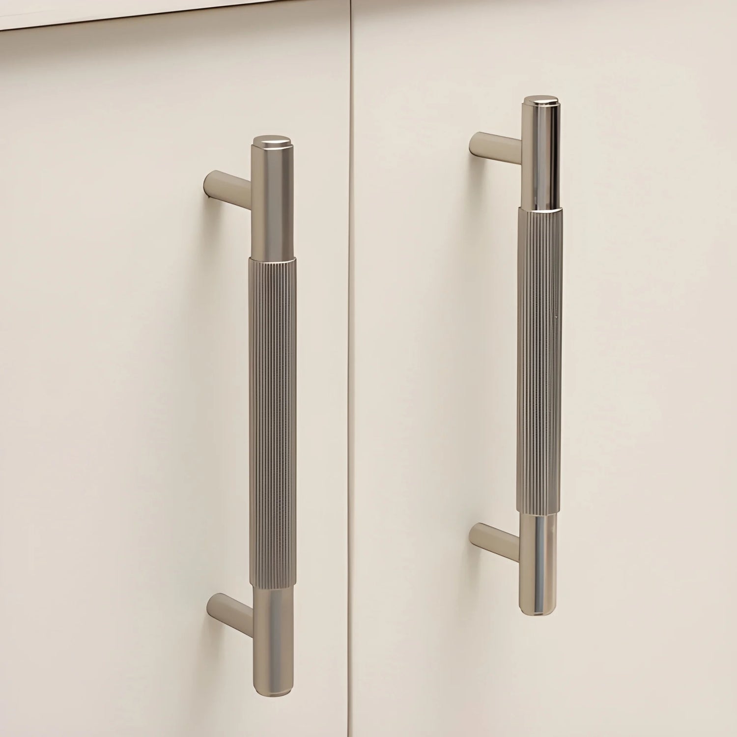 Solid brass and silver cabinet handle in brushed finish by Mantara, model  B-0063.cabinet handle, brass handle, wardrobe pull