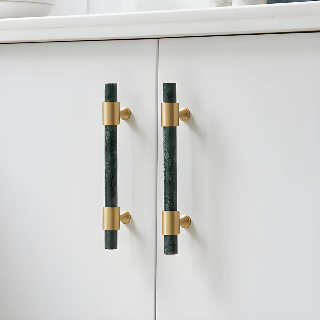 Marble and solid brass with green, black and white color for wardrobe, drawer handle by Mantara, model M-0009-H.