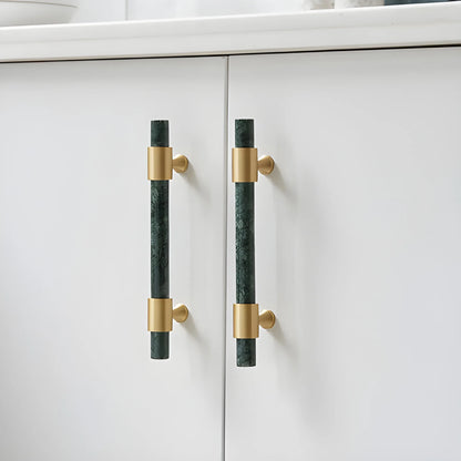 Marble and solid brass with green, black and white color for wardrobe, drawer handle by Mantara, model M-0009-H.