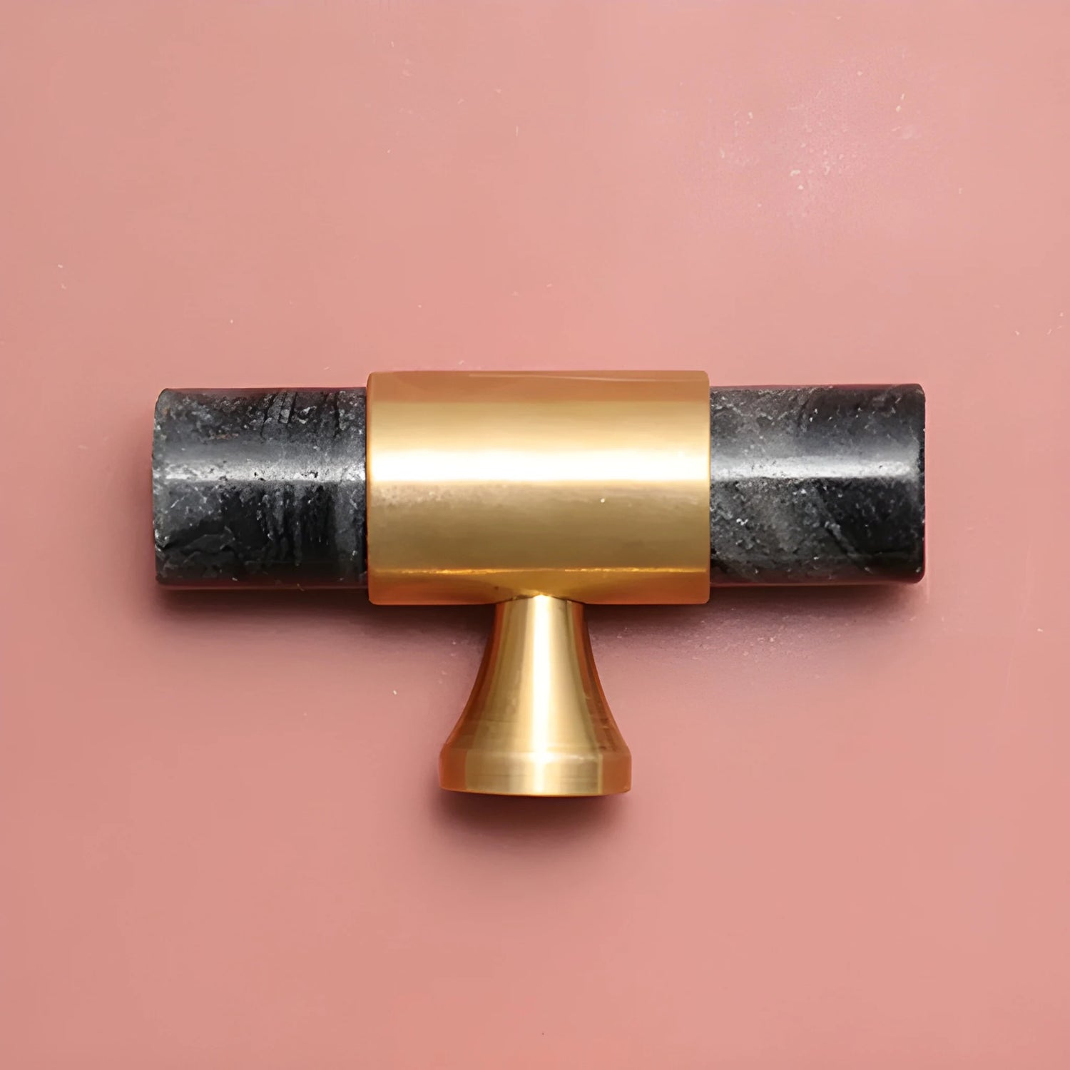 Marble &amp; brass T-bar handle in Grey  finish by Mantara, model M-0009-T, bar handle, cabinet handle, marble handle.