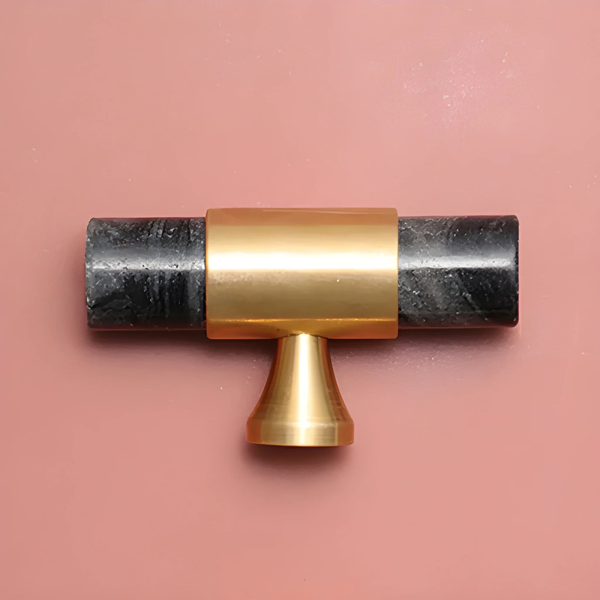 Marble &amp; brass T-bar handle in Grey  finish by Mantara, model M-0009-T, bar handle, cabinet handle, marble handle.