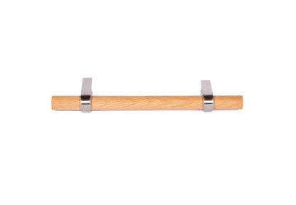 Mantara Arbor Handle W-0034 is a modern zinc alloy and beech wood handle in silver ideal for kitchen and dresser drawers.