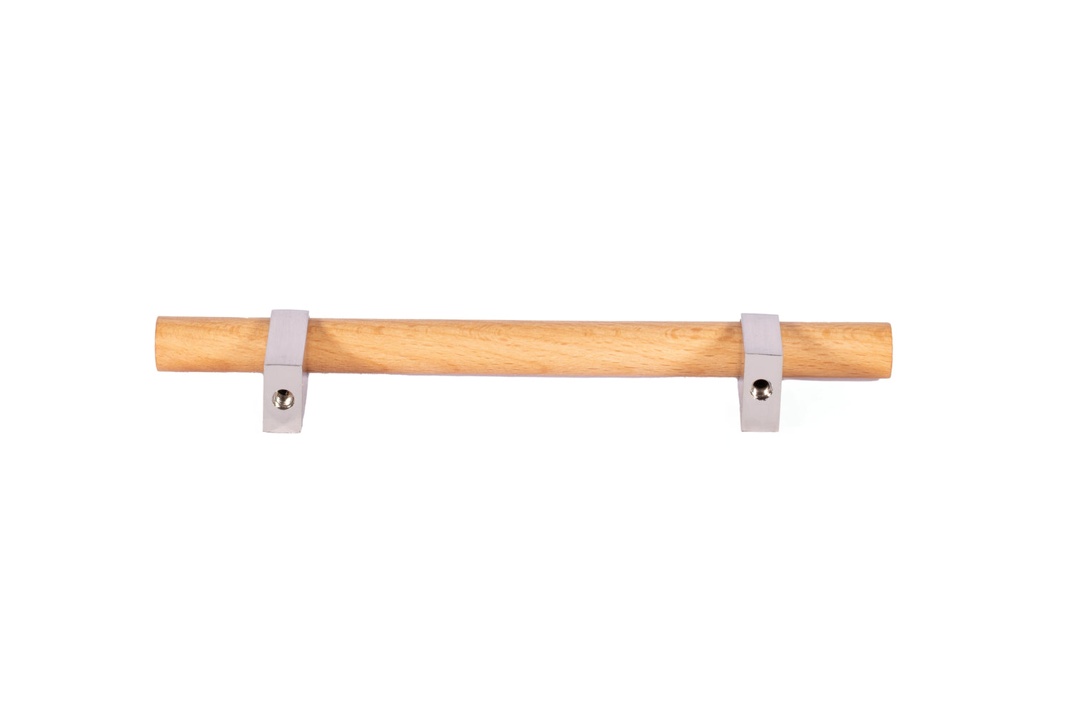 Mantara Arbor Handle W-0034 is a modern zinc alloy and beech wood handle in silver ideal for kitchen and dresser drawers.