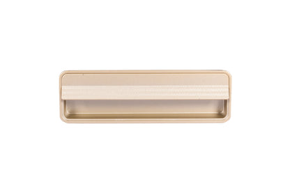 Mantara Arcane Handle Z-0015 is a modern zinc alloy handle in brushed gold finish, ideal for kitchen drawers, dresser drawers.