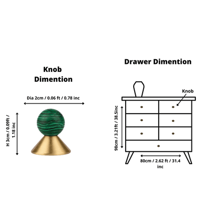 The Mantara C-0021 Astro Knob is a modern crystal and brass knob in green, perfect for drawers and cabinets.