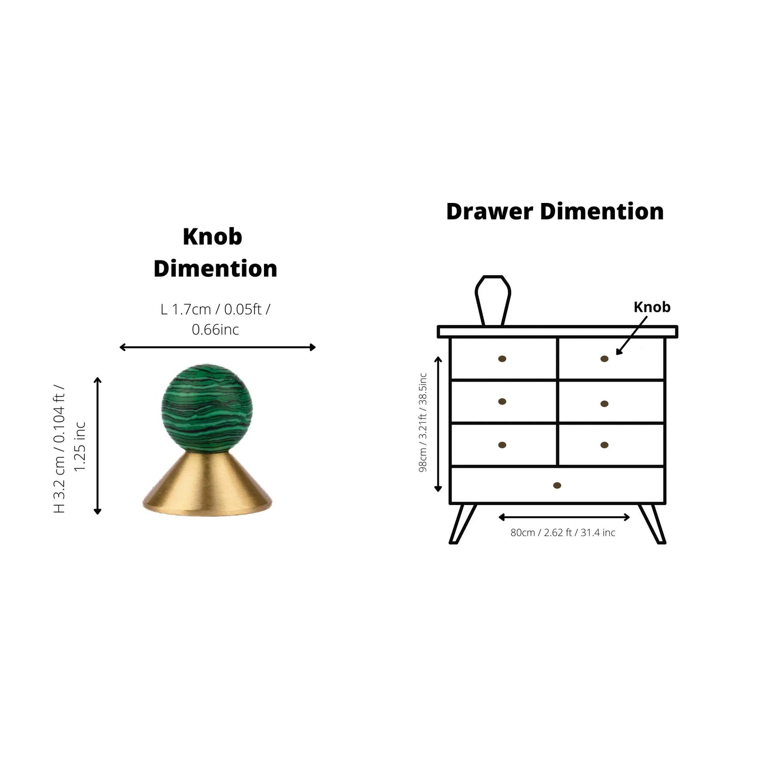 Crystal and brass round cabinet knob in green finish by Mantara, model Astro Knob with  C-0021.