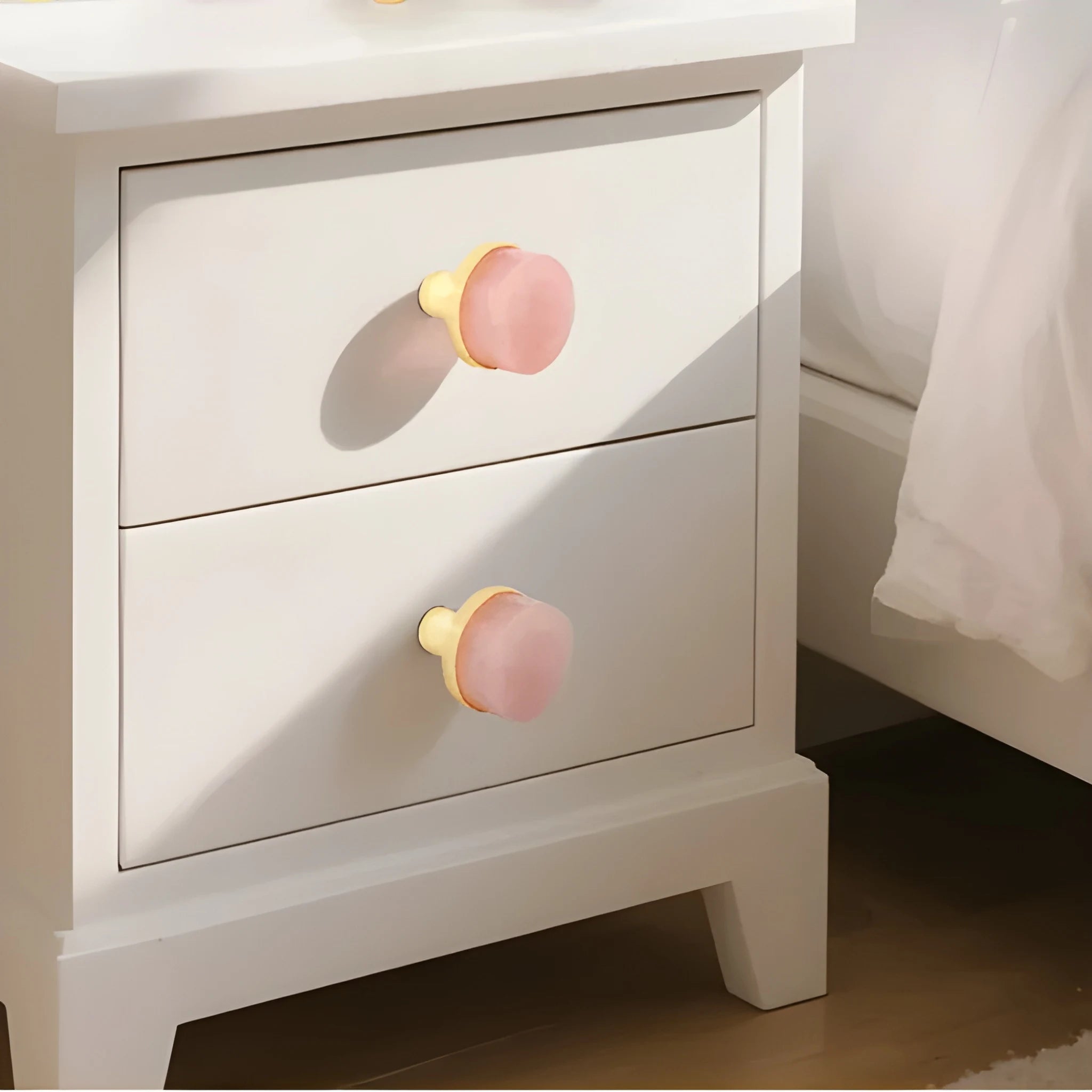 Ceramic round cabinet knob in pink finish by Mantara, model Cloud Knob, Drawer knob with  C-0003.
