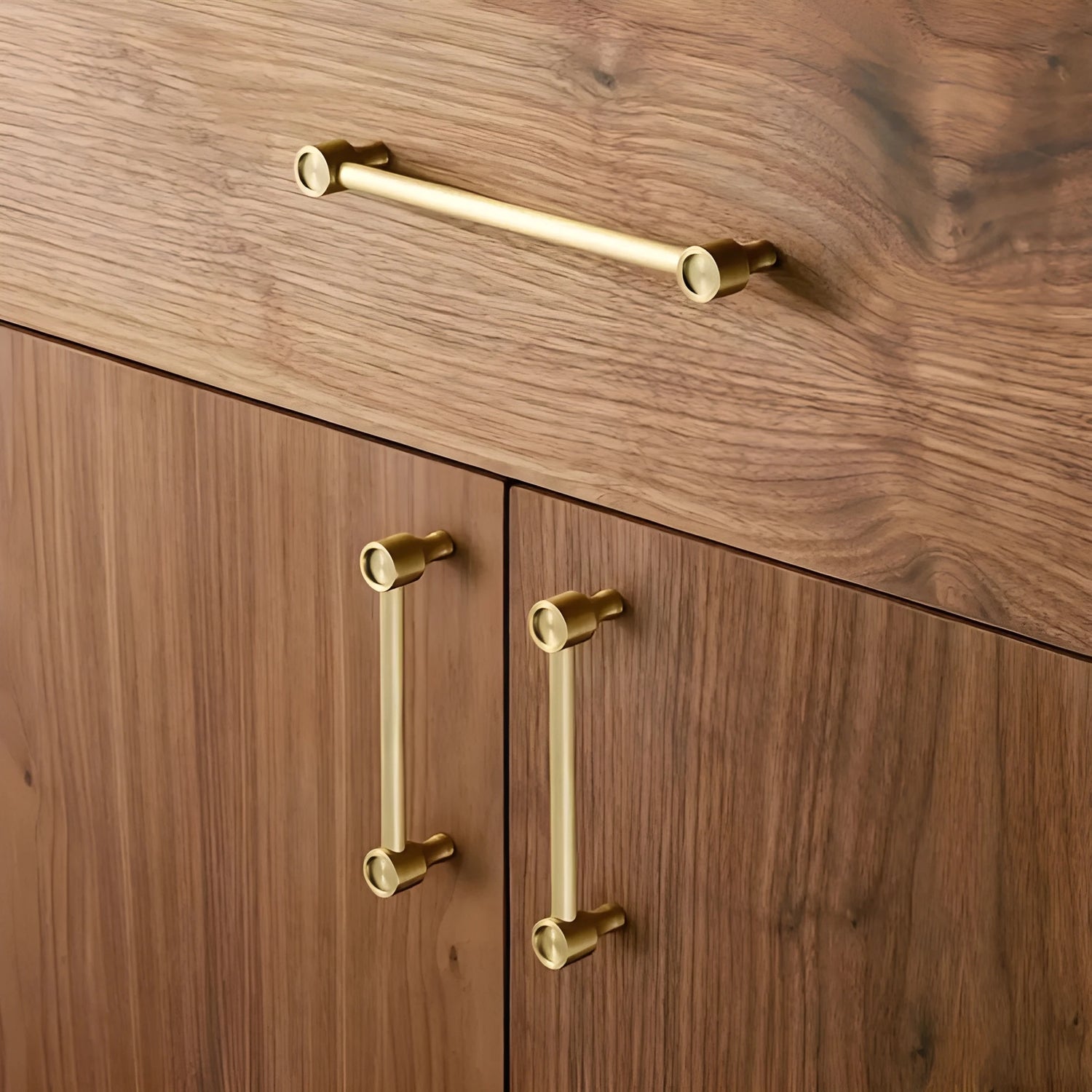 Brass pull handle in brushed gold finish by Mantara, for kitchen cabinets or wardrobes, model Aurelia Handle  B-0108.